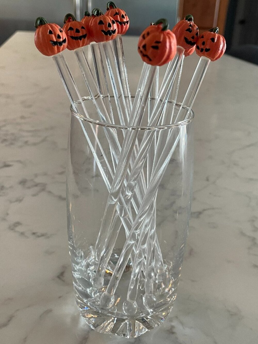Vintage Halloween Pumpkin 7" Swizzle Stir Sticks Barware Coffee Set Of 10